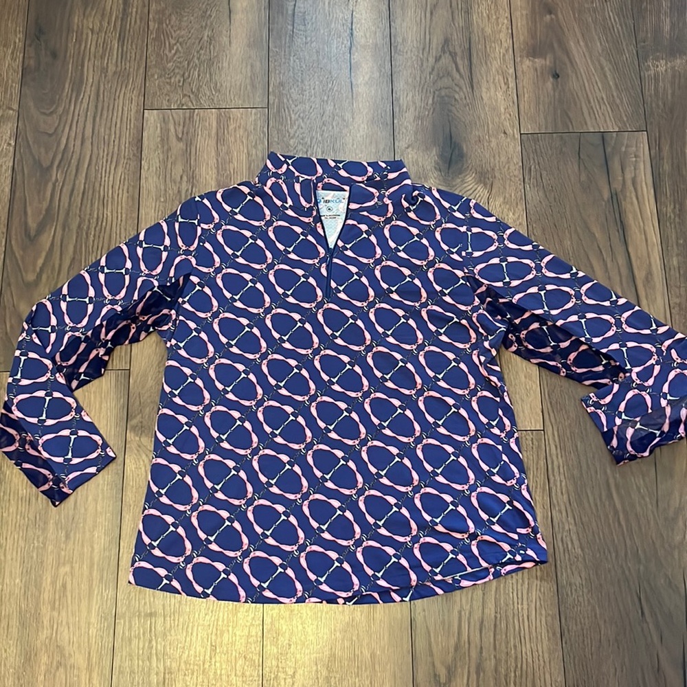 IBKUL Navy and Pink Geometric Long-Sleeve Golf Women's Top, XL